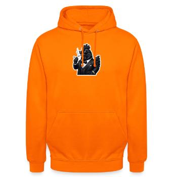 Poulet au cigare en smoking - Sweat-shirt à capuche unisexe - orange - Devant - AI Model Male 185 light (185cm) & AI Model Female 180 light (180cm)