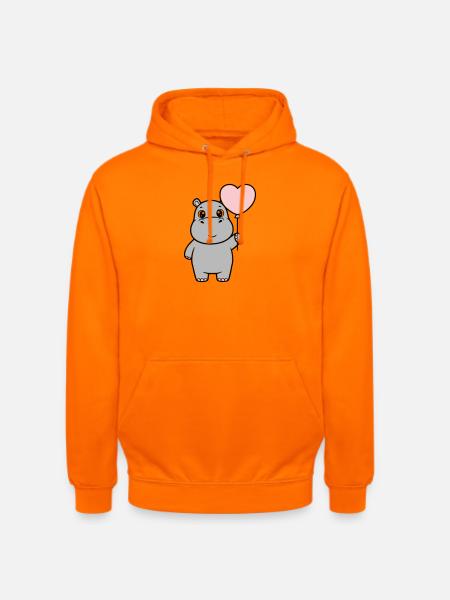 Süßes Nilpferd Herz Ballon Liebe - Unisex Hoodie - Orange