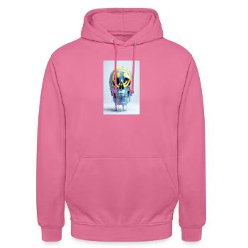 Psychedelischer Totenkopf mit Smile Brille - Unisex Hoodie - Pink - Vorne - Alina (178cm) & Michal (187cm)