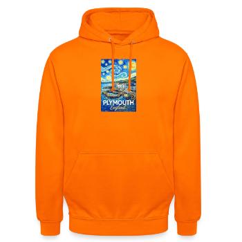 Plymouth, Angleterre, Impression côtière - Sweat-shirt à capuche unisexe - orange - Devant - AI Model Male 185 light (185cm) & AI Model Female 180 light (180cm)
