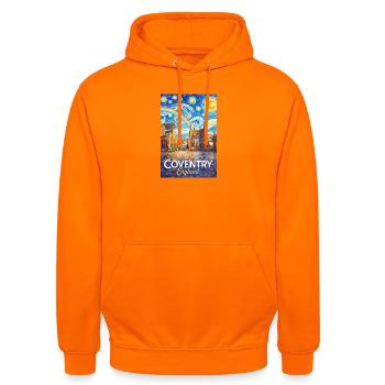 Coventry England Skyline Sternenregen - Unisex Hoodie - Orange - Vorne - AI Model Male 185 light (185cm) & AI Model Female 180 light (180cm)
