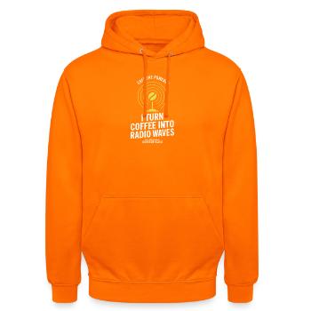 Caffeine Powered Radio Waves Tee - Unisex Hoodie - orange - Front - AI Model Male 185 light (185cm) & AI Model Female 180 light (180cm)