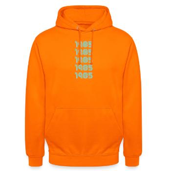 Year of birth 1985 - Unisex Hoodie - orange - Front - AI Model Male 185 light (185cm) & AI Model Female 180 light (180cm)
