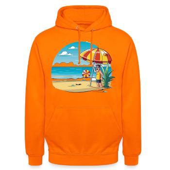 Strandurlaub Cartoon mit Sonnenschirm - Unisex Hoodie - Orange - Vorne - AI Model Male 185 light (185cm) & AI Model Female 180 light (180cm)