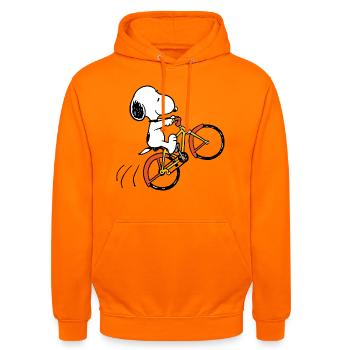 Peanuts Snoopy Mit Fahrrad - Unisex Hoodie - Orange - Vorne - AI Model Male 185 light (185cm) & AI Model Female 180 light (180cm)