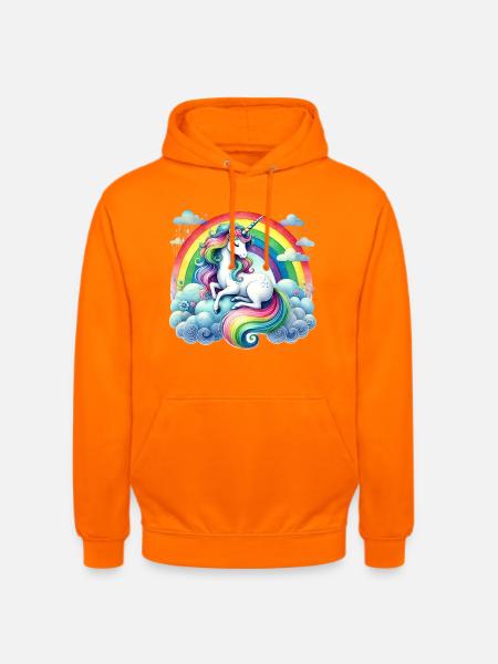 Regenbogen-Einhorn auf Wolken - Unisex Hoodie - Orange