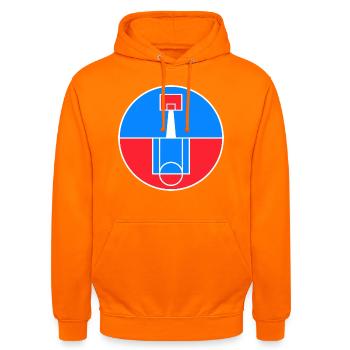 Circular Basketball Court Badge - Unisex Hoodie - orange - Front - AI Model Male 185 light (185cm) & AI Model Female 180 light (180cm)