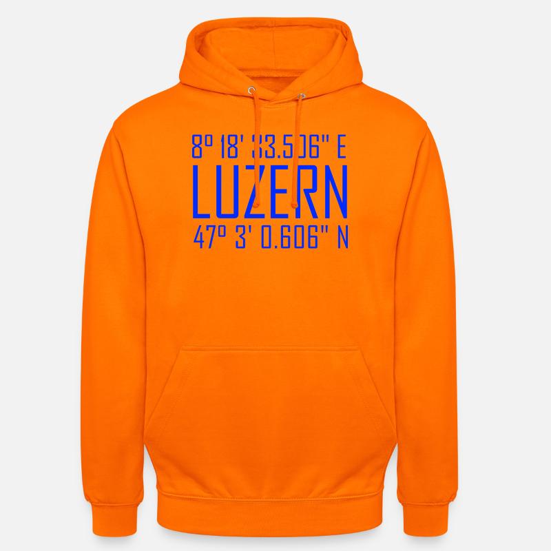 Coordonnées de Lucerne – typographie en référence à la localisation - Sweat-shirt à capuche unisexe - orange