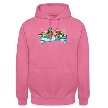 Enten Pärchen im See mit frühlingshaftem Ufer - Unisex Hoodie - Pink - Vorne - Alina (178cm) & Michal (187cm)