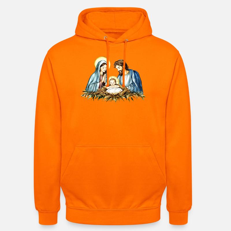 Weihnachtspullover Weihnachten an der Krippe Jesus - Unisex Hoodie - Orange