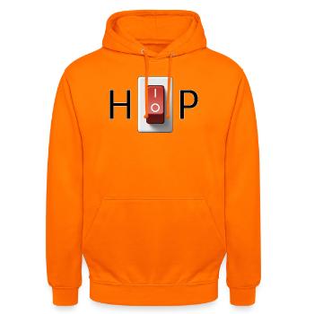 HIP-HOP Schalter, Schalte den Hip-Hop ein! - Unisex Hoodie - Orange - Vorne - AI Model Male 185 light (185cm) & AI Model Female 180 light (180cm)