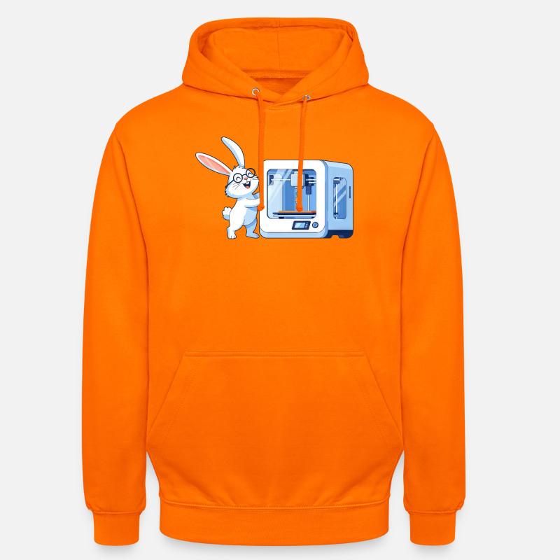 Funny Rabbit Nerd Programmer 3D Printer - Unisex Hoodie - orange