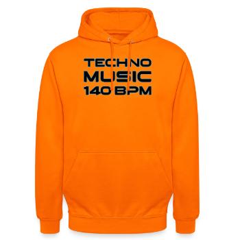 Techno Neon 140 BPM - Unisex Hoodie - Orange - Vorne - AI Model Male 185 light (185cm) & AI Model Female 180 light (180cm)