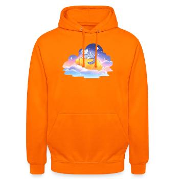 Un chaton dans le nuage rêve - Sweat-shirt à capuche unisexe - orange - Devant - AI Model Male 185 light (185cm) & AI Model Female 180 light (180cm)