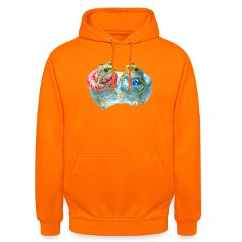 Zwei Frösche im Schwimmring - Unisex Hoodie - Orange - Vorne - AI Model Male 185 light (185cm) & AI Model Female 180 light (180cm)