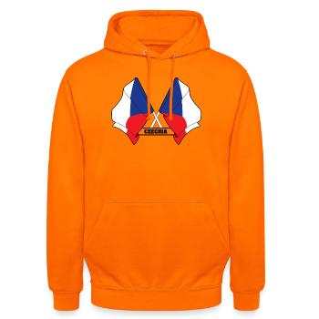 CZECH REPUBLIC – Crossed Flags - Unisex Hoodie - orange - Front - AI Model Male 185 light (185cm) & AI Model Female 180 light (180cm)