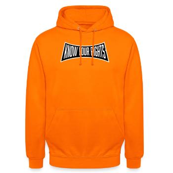 Know Your Rights Aktivismus Gerechtigkeit Freiheit - Unisex Hoodie - Orange - Vorne - AI Model Male 185 light (185cm) & AI Model Female 180 light (180cm)