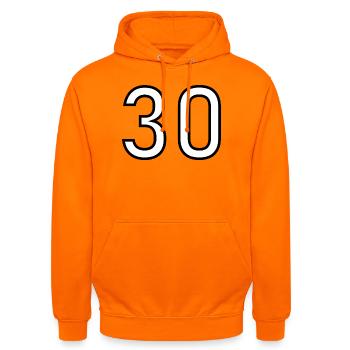 30. 30 YEARS. 30th ANNIVERSARY. 30 YEARS ANNIVERSARY. - Unisex Hoodie - orange - Front - AI Model Male 185 light (185cm) & AI Model Female 180 light (180cm)