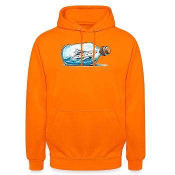 Flaschenboot auf hoher See - Unisex Hoodie - Orange - Vorne - AI Model Male 185 light (185cm) & AI Model Female 180 light (180cm)