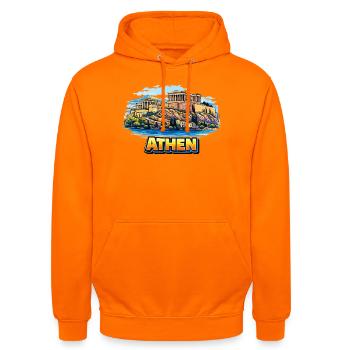 Illustration de l’île de l’Acropole d’Athènes - Sweat-shirt à capuche unisexe - orange - Devant - AI Model Male 185 light (185cm) & AI Model Female 180 light (180cm)