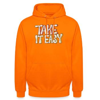 Take It Easy – Retro Vintage Quote 70s Style - Unisex Hoodie - orange - Front - AI Model Male 185 light (185cm) & AI Model Female 180 light (180cm)