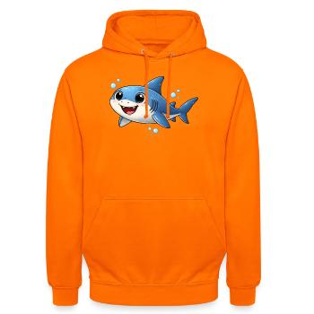 Baby Haj Sjove Børn Gavehavmotiv - Hættetrøje unisex - orange - Foran - AI Model Male 185 light (185cm) & AI Model Female 180 light (180cm)