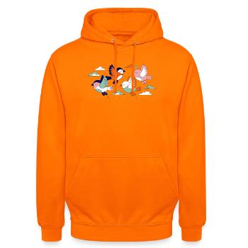 Lebhafte Schwarmfliegende Vögel - Unisex Hoodie - Orange - Vorne - AI Model Male 185 light (185cm) & AI Model Female 180 light (180cm)