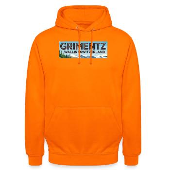 Grimentz Panorama Schweiz - Unisex Hoodie - Orange - Vorne - AI Model Male 185 light (185cm) & AI Model Female 180 light (180cm)