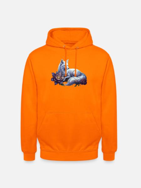 Himmelblauer Wolf unter Blumen - Unisex Hoodie - Orange