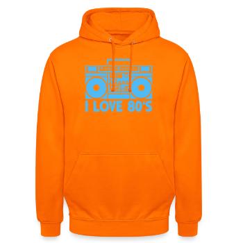 80er Boombox Statement - Unisex Hoodie - Orange - Vorne - AI Model Male 185 light (185cm) & AI Model Female 180 light (180cm)