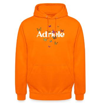 Beau prénom de fille avec des papillons ADRIELE - Sweat-shirt à capuche unisexe - orange - Devant - AI Model Male 185 light (185cm) & AI Model Female 180 light (180cm)