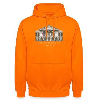 Chicago, handgezeichnetes Kunstmuseum - Unisex Hoodie - Orange - Vorne - AI Model Male 185 light (185cm) & AI Model Female 180 light (180cm)