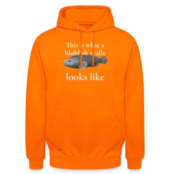 Blobfish Really Looks Like – Enlightenment Design - Unisex Hoodie - orange - Front - AI Model Male 185 light (185cm) & AI Model Female 180 light (180cm)