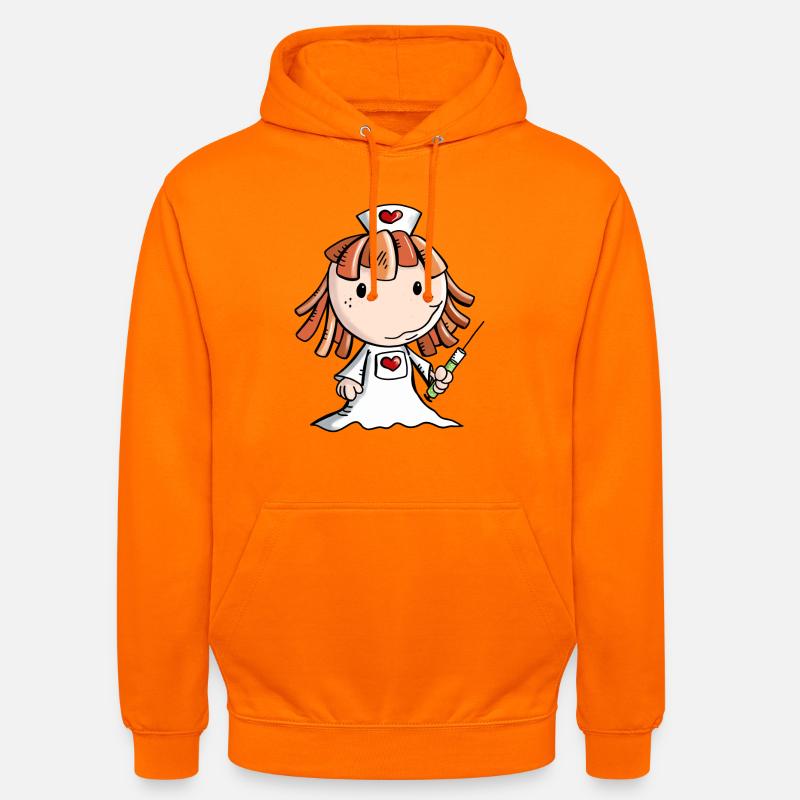 Krankenschwester Comic mit Herz und Spritze - Unisex Hoodie - Orange