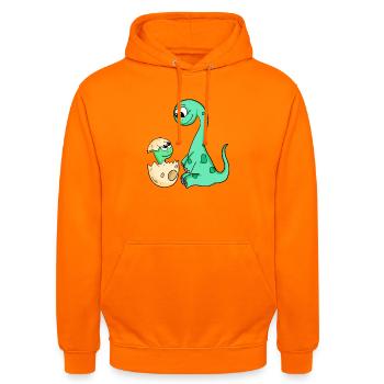 Dinosaur med baby dinosaur - Hættetrøje unisex - orange - Foran - AI Model Male 185 light (185cm) & AI Model Female 180 light (180cm)