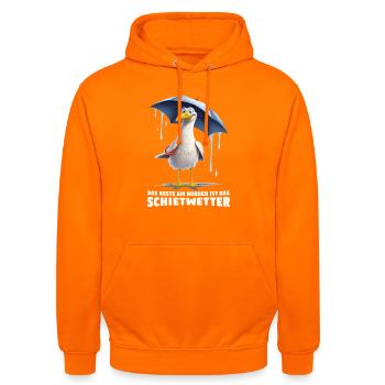 Schietwetter Spruch – Lustige Möwe Norden Küste - Unisex Hoodie - Orange - Vorne - AI Model Male 185 light (185cm) & AI Model Female 180 light (180cm)