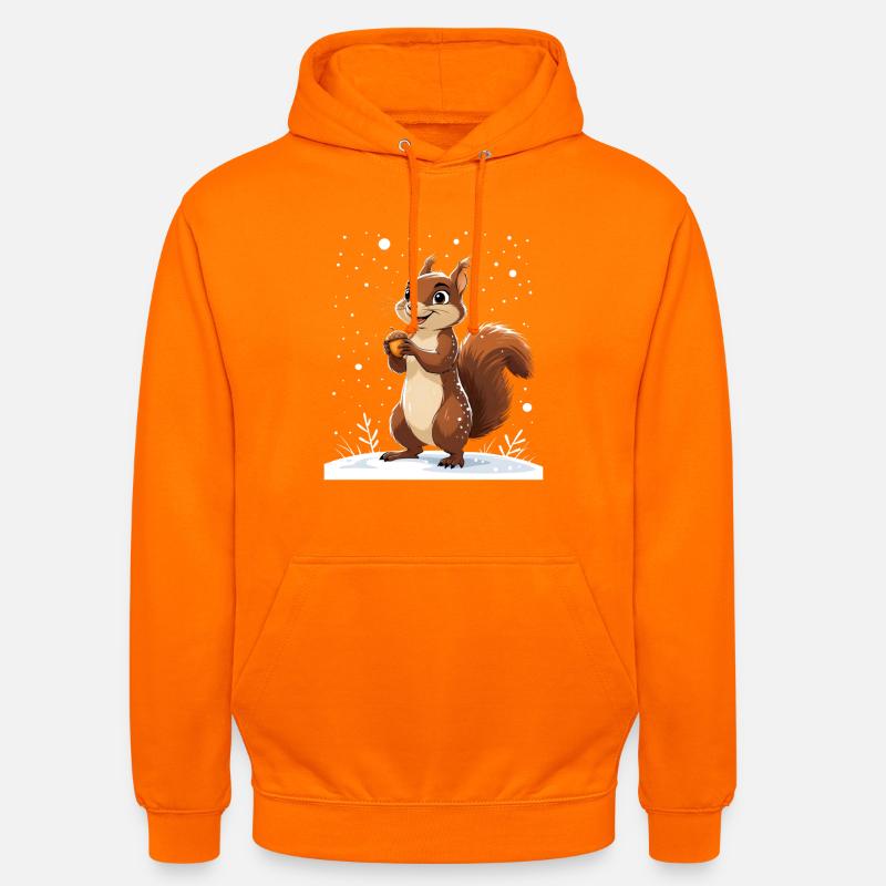 Winterliches Eichhörnchen mit Eichel - Unisex Hoodie - Orange