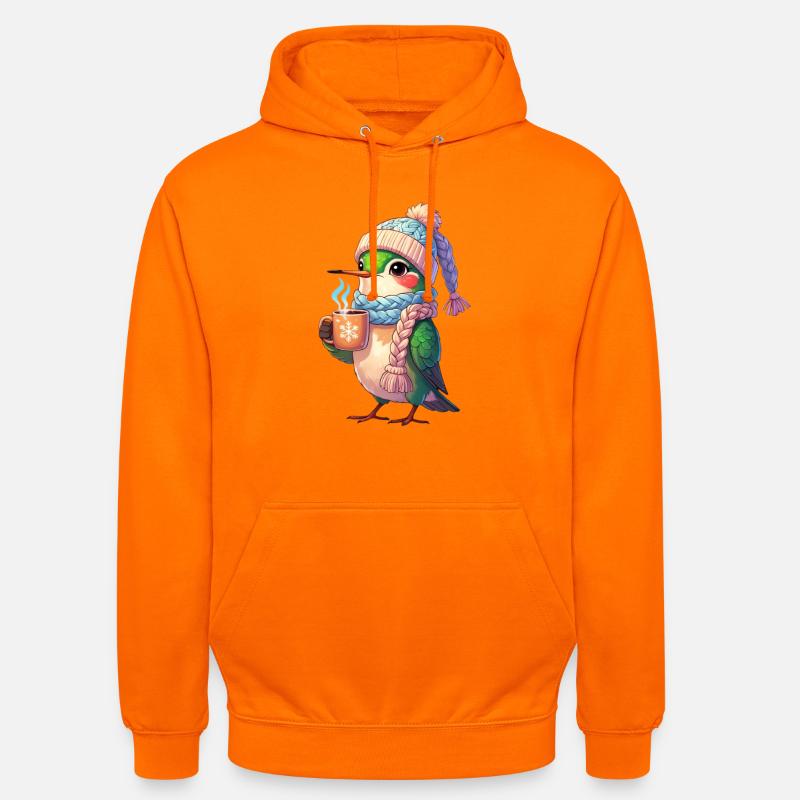 Vinterkoselig fugl med kopp - Unisex-hettegenser - oransje