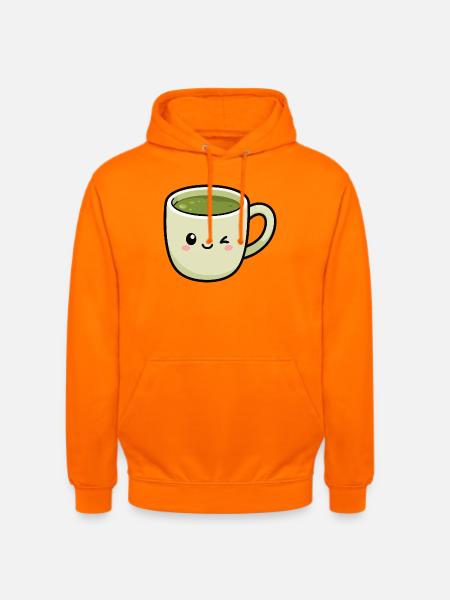 Kawaii Winking Matcha Green Tea Cup - Unisex Hoodie - orange