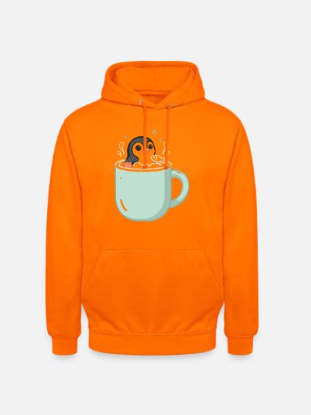 Pinguin In Tasse Mit Fischmotiv - Unisex Hoodie - Orange