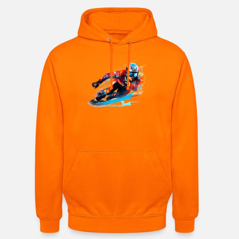 Fahrender Skirennfahrer mit Farbexplosion - Unisex Hoodie - Orange