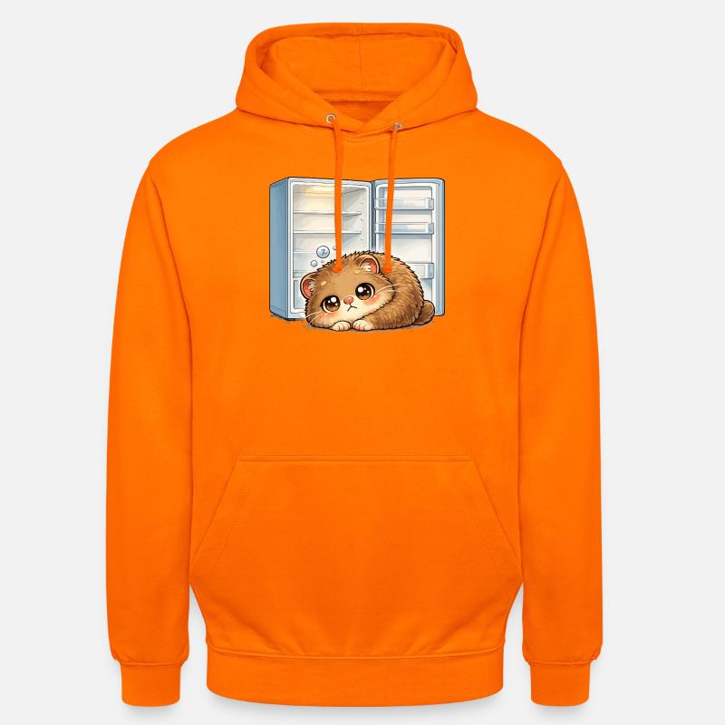 Petit chat devant un réfrigérateur ouvert - Sweat-shirt à capuche unisexe - orange