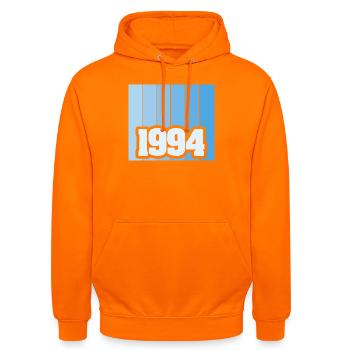 1994 - Unisex Hoodie - Orange - Vorne - AI Model Male 185 light (185cm) & AI Model Female 180 light (180cm)