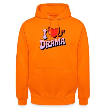 I Love Drama. Funny Devil Heart Vintage 70s Style - Unisex Hoodie - orange - Front - AI Model Male 185 light (185cm) & AI Model Female 180 light (180cm)