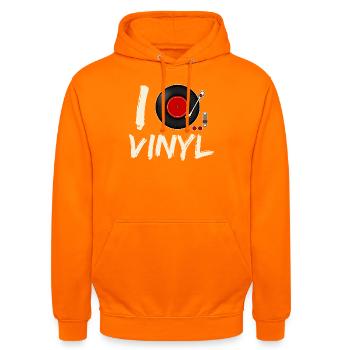 I Love Vinyl Record Player Design - Unisex Hoodie - orange - Front - AI Model Male 185 light (185cm) & AI Model Female 180 light (180cm)