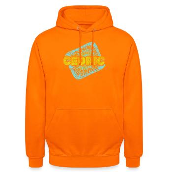 Cedric als Freizeit - Unisex Hoodie - Orange - Vorne - AI Model Male 185 light (185cm) & AI Model Female 180 light (180cm)