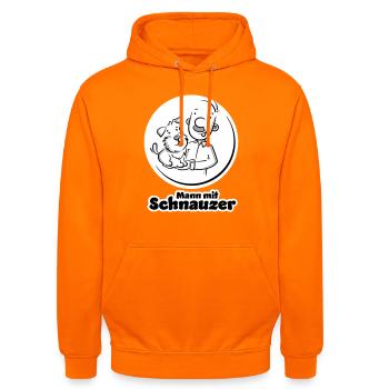 Mann mit Schnauzer (Oberlippenbart) - Unisex Hoodie - Orange - Vorne - AI Model Male 185 light (185cm) & AI Model Female 180 light (180cm)