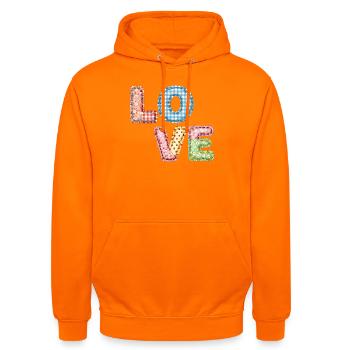 Love Patchwork Design Bunte Stoffflicken - Unisex Hoodie - Orange - Vorne - AI Model Male 185 light (185cm) & AI Model Female 180 light (180cm)