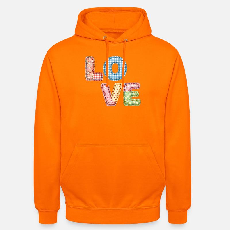 Love Patchwork Design Bunte Stoffflicken - Unisex Hoodie - Orange