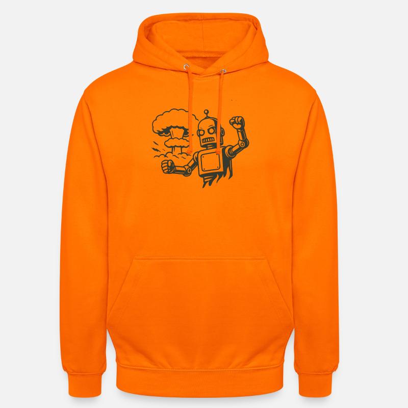 Robot rétro devant un nuage d’explosion - Sweat-shirt à capuche unisexe - orange